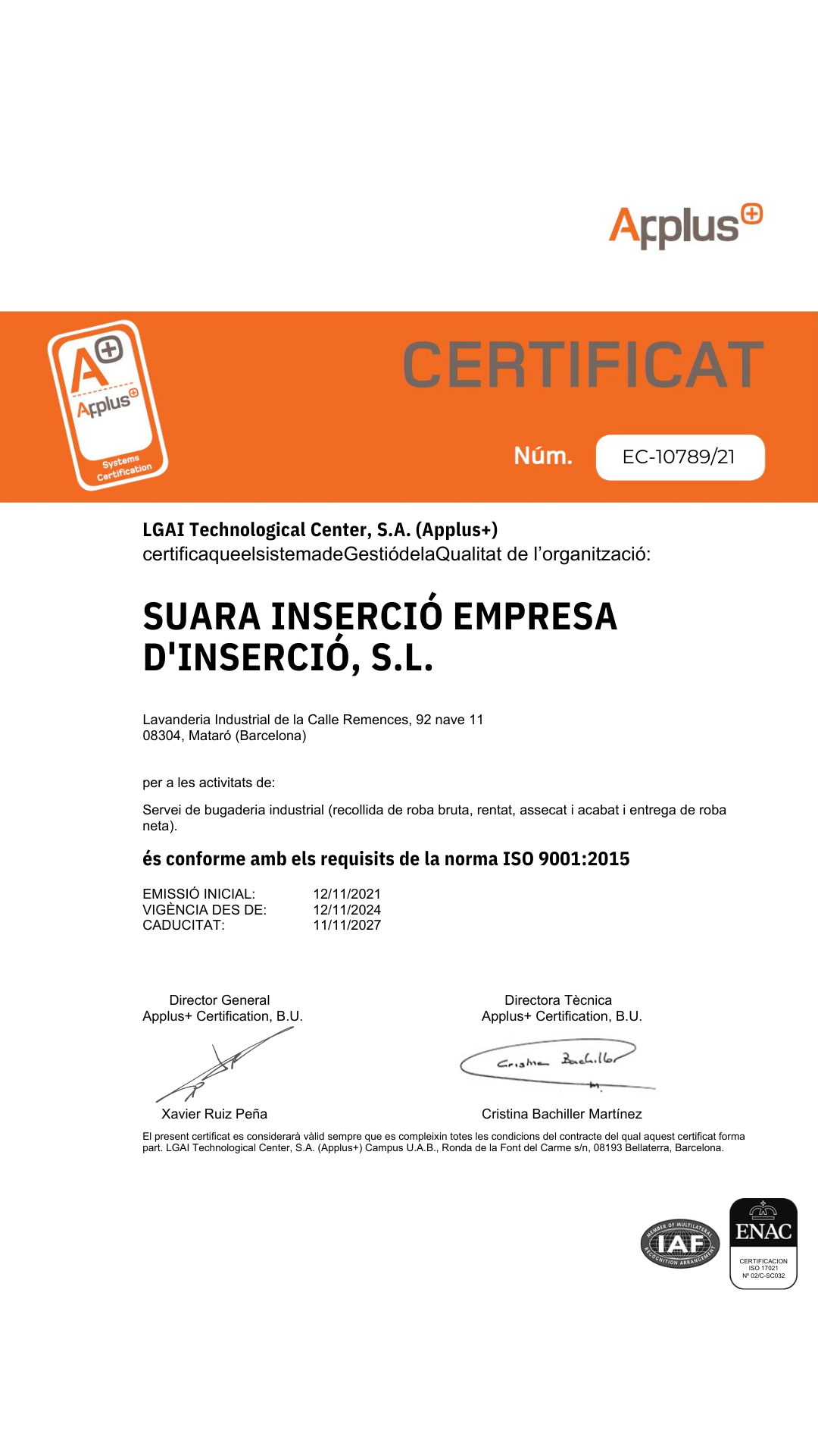 certificado Gestión de calidad